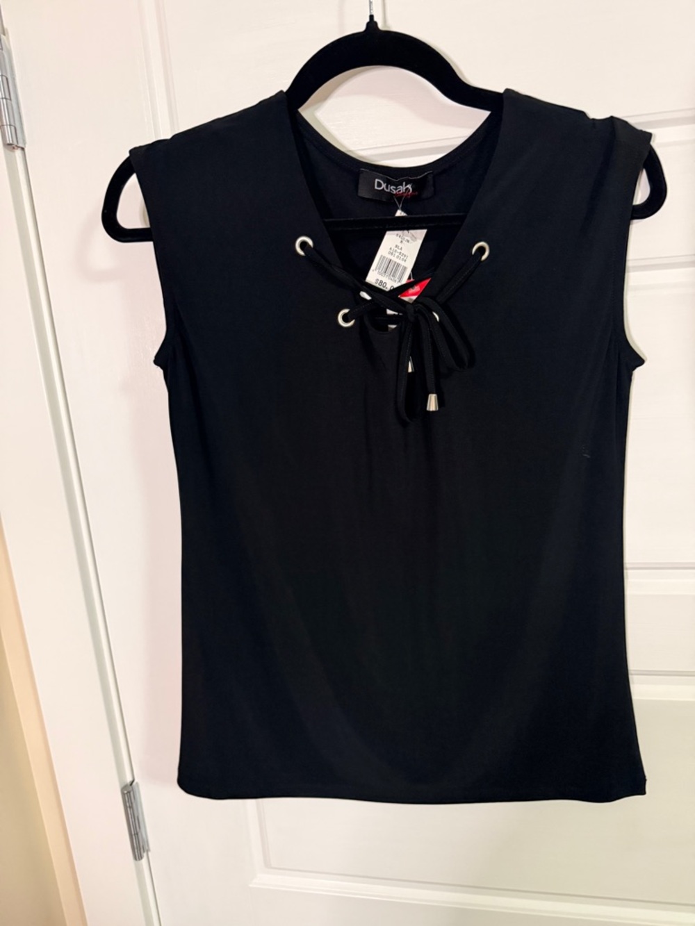 NWT Black stretchy Lace-Up designer Sleeveless Women's Top